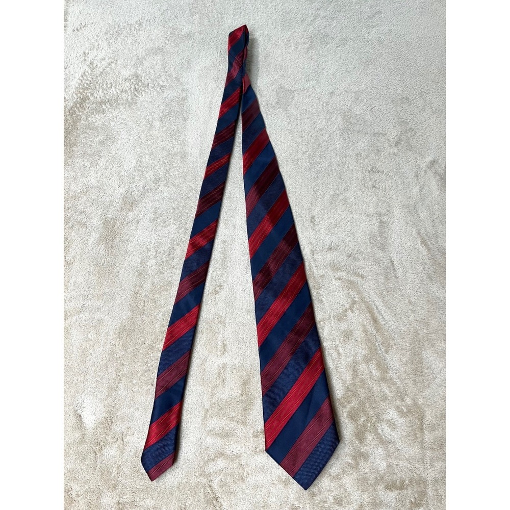Canali Mens Silk Tie Navy Blue Burgundy Red Striped Geometric Made in Italy EUC